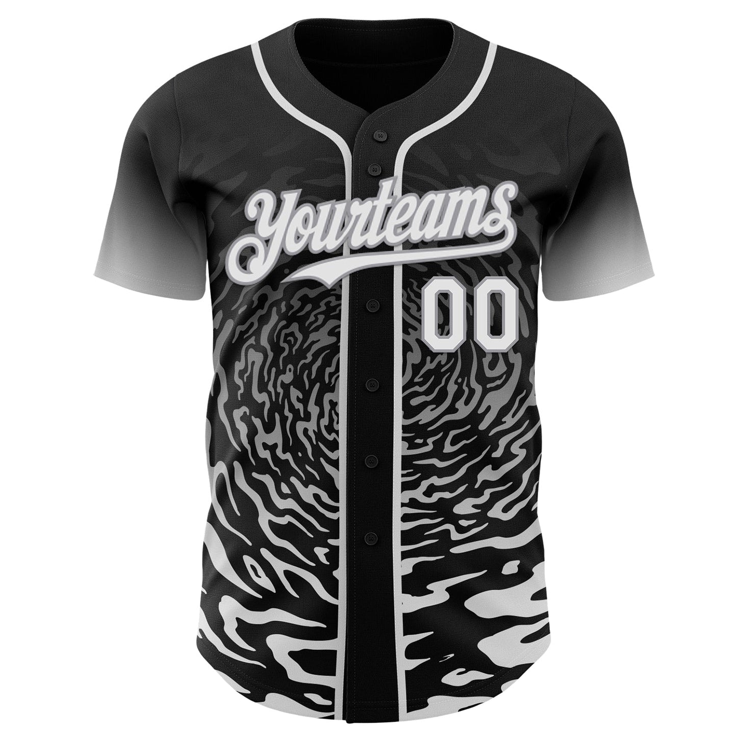 Custom Black White-Gray Fluid Wave Splatter Gradient Authentic Baseball Jersey view 2