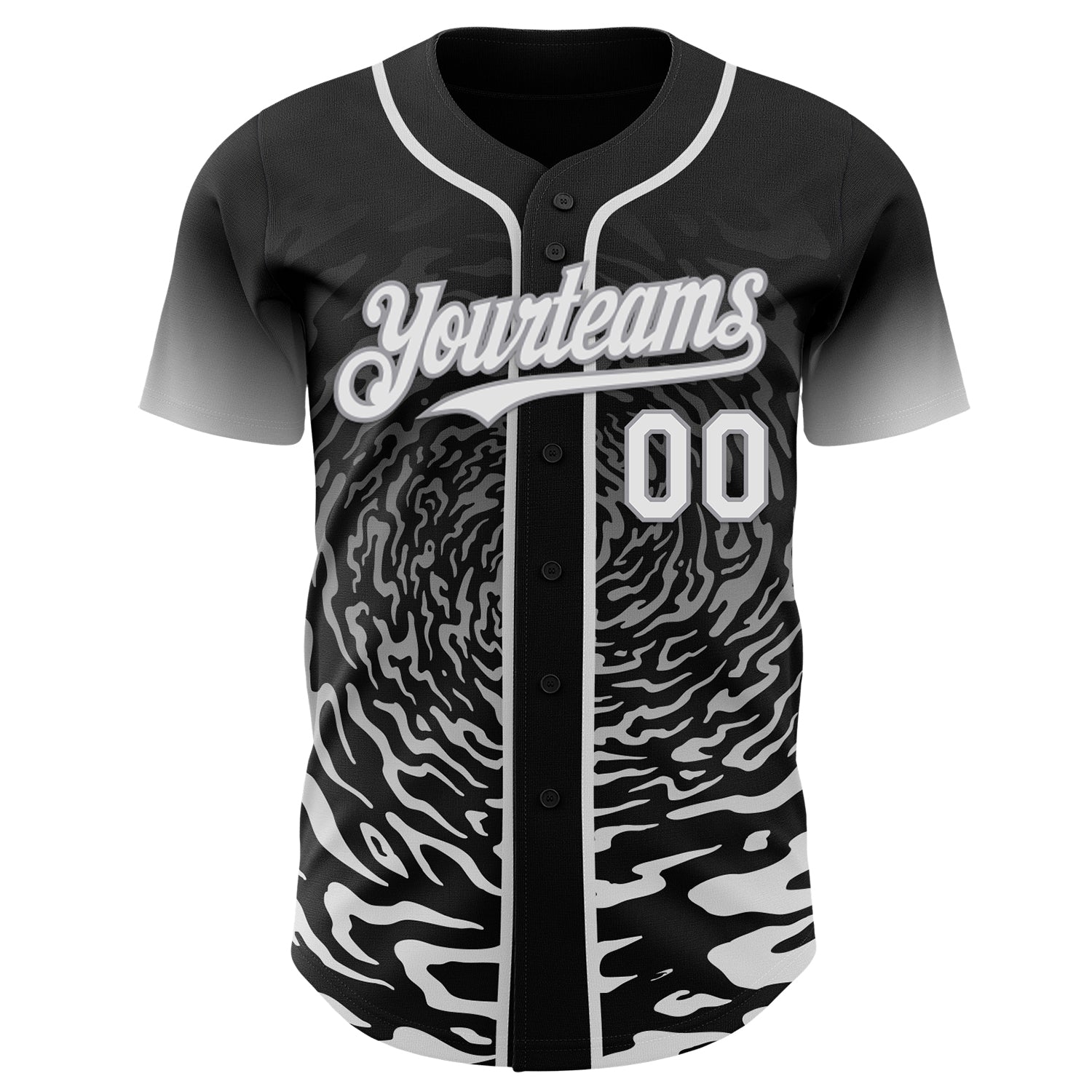 Custom Black White-Gray Fluid Wave Splatter Gradient Authentic Baseball Jersey view 2