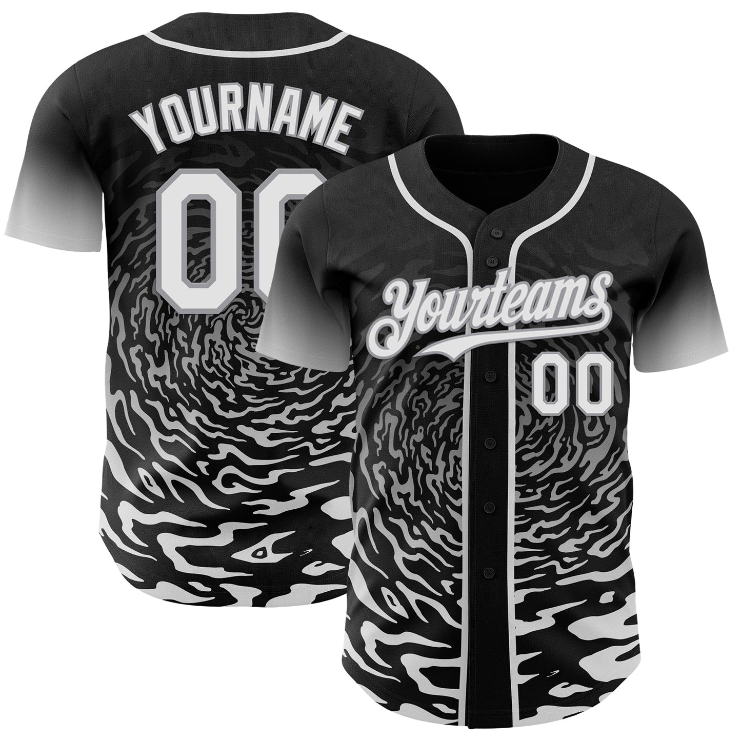 Custom Black White-Gray Fluid Wave Splatter Gradient Authentic Baseball Jersey - Main View