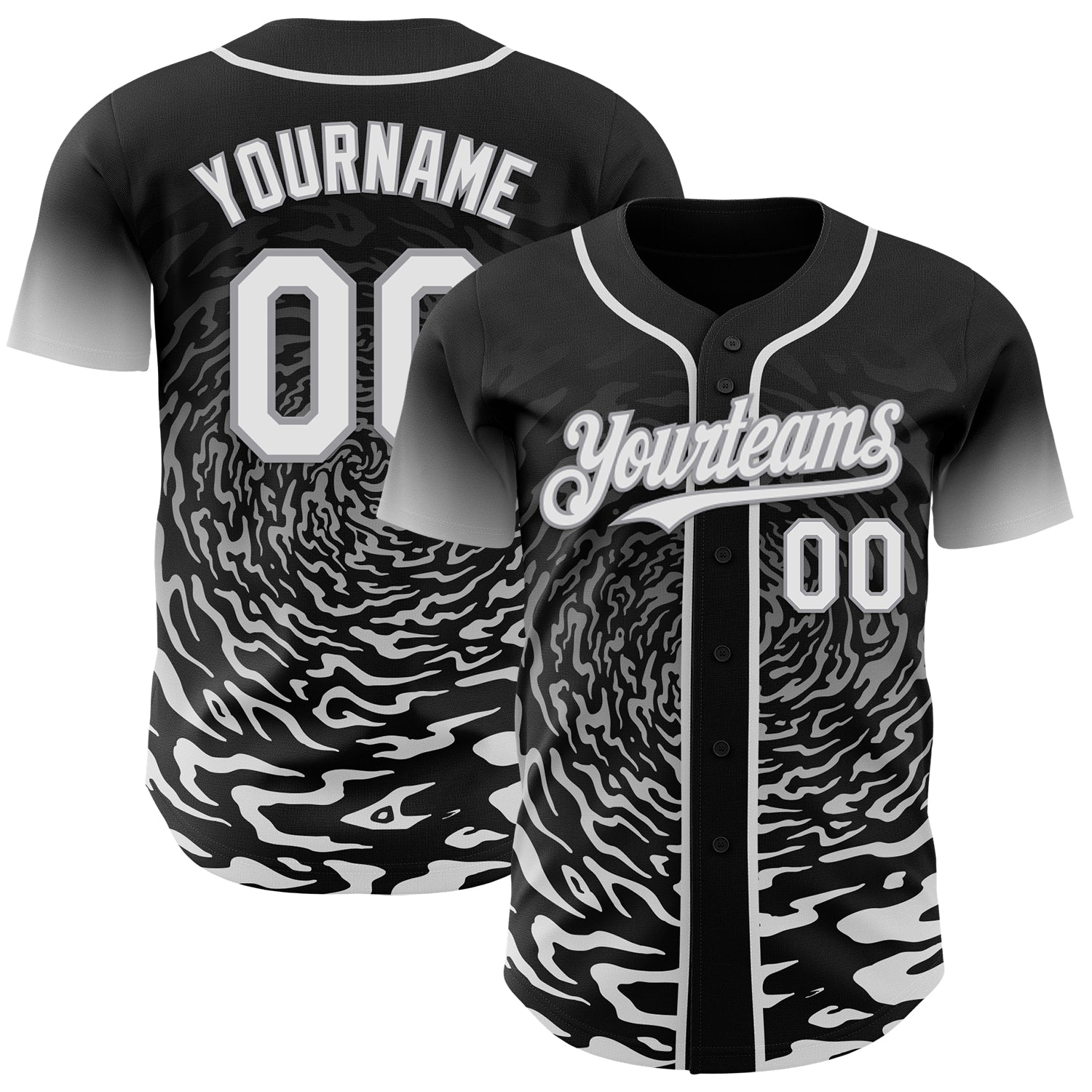 Custom Black White-Gray Fluid Wave Splatter Gradient Authentic Baseball Jersey - Main View