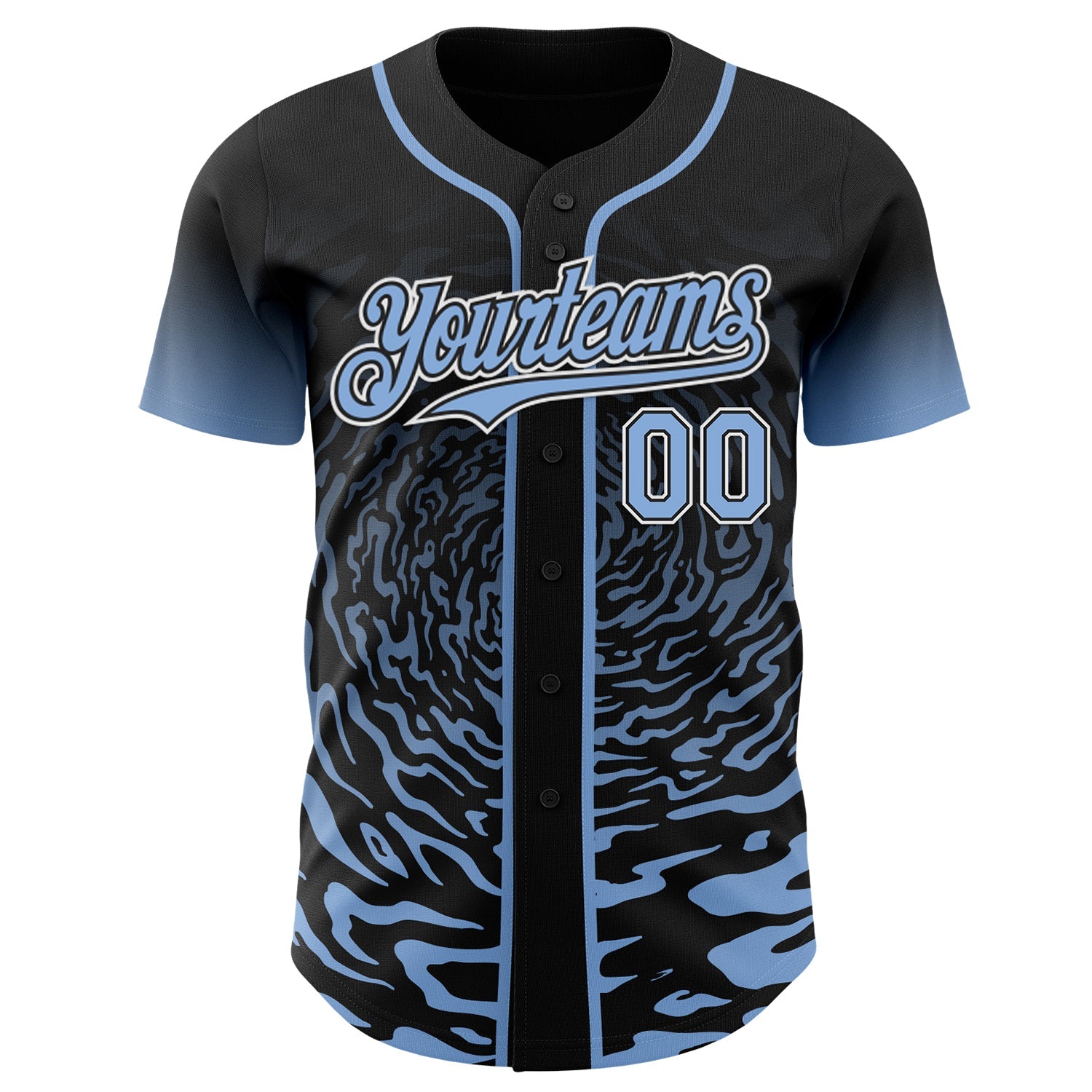 Custom Black Light Blue-White Fluid Wave Splatter Gradient Authentic Baseball Jersey view 2