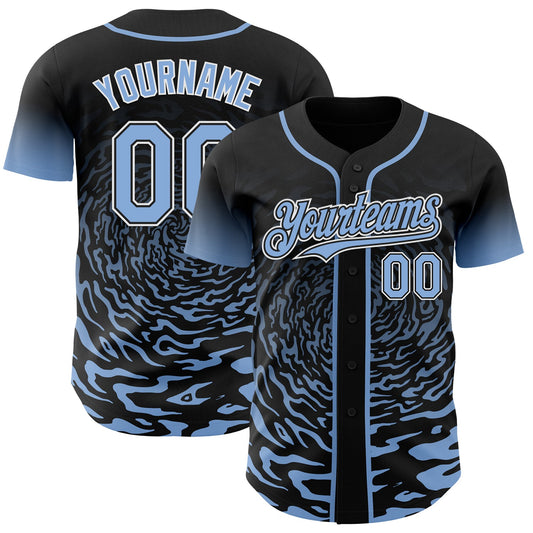 Custom Black Light Blue-White Fluid Wave Splatter Gradient Authentic Baseball Jersey - Main View