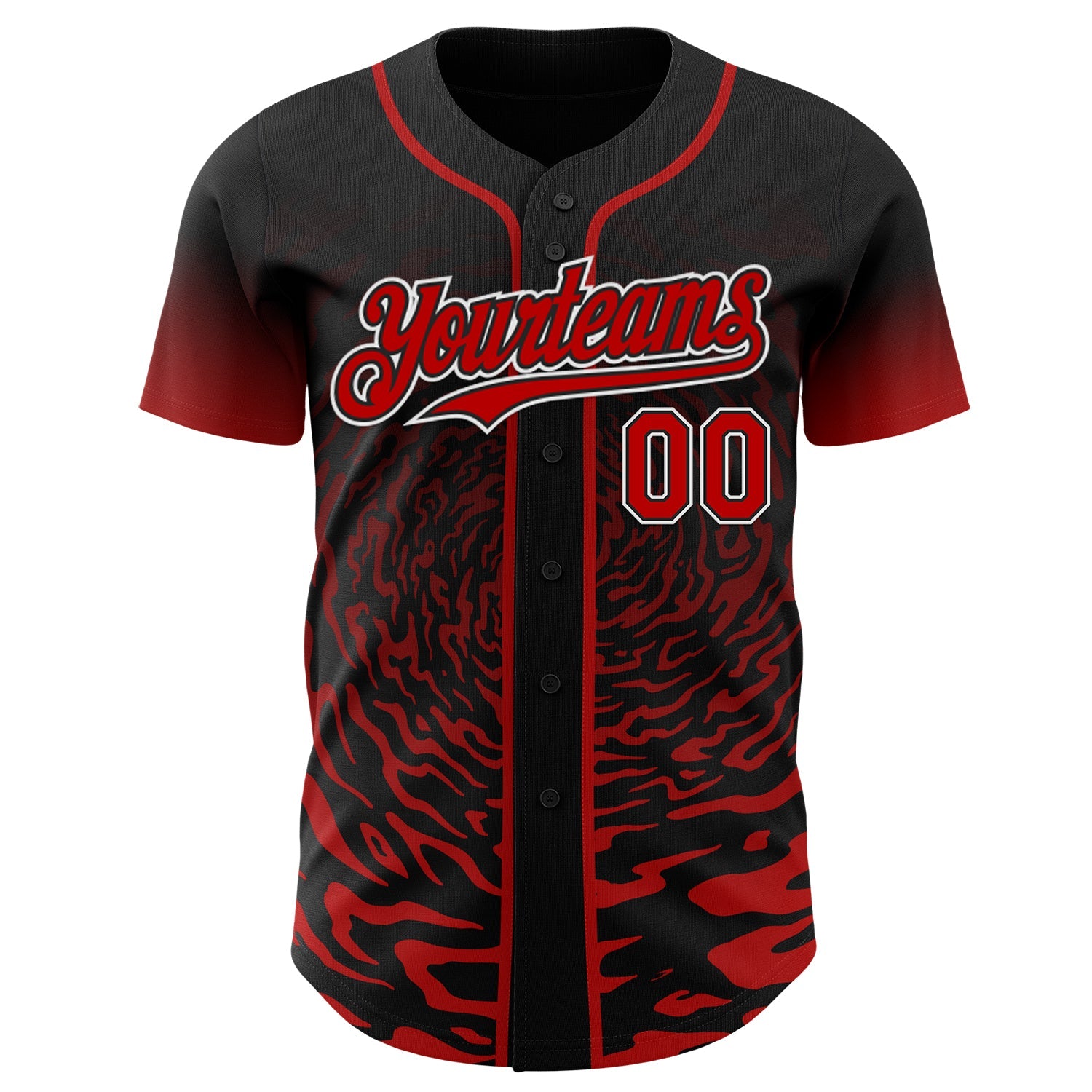 Custom Black Red-White Fluid Wave Splatter Gradient Authentic Baseball Jersey view 2