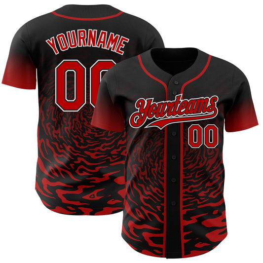Custom Black Red-White Fluid Wave Splatter Gradient Authentic Baseball Jersey - Main View