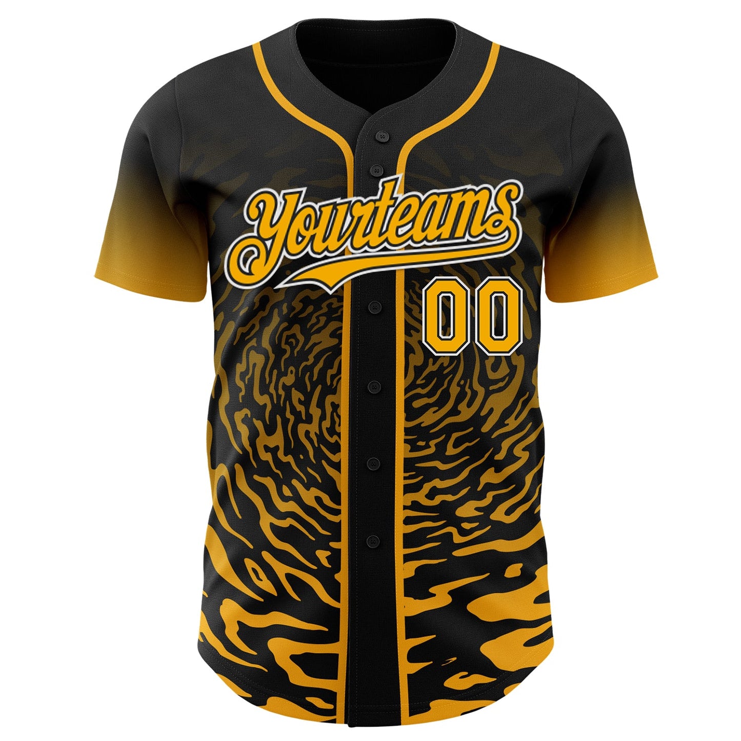 Custom Black Gold-White Fluid Wave Splatter Gradient Authentic Baseball Jersey view 2