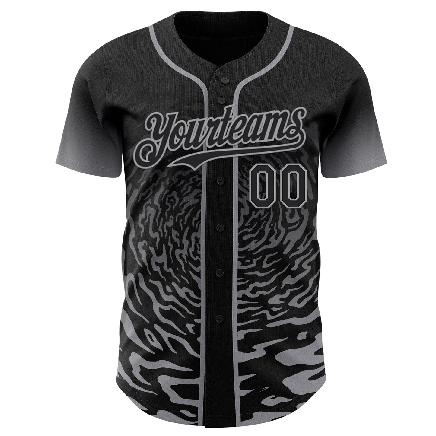 Custom Black-Gray Fluid Wave Splatter Gradient Authentic Baseball Jersey view 2