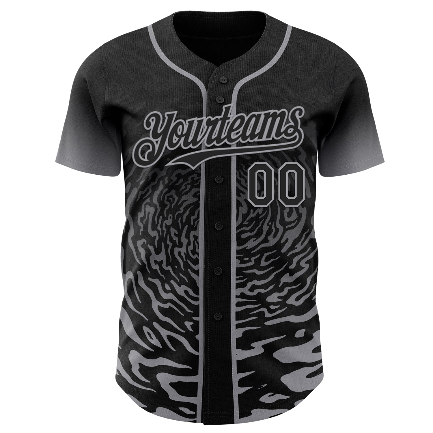 Custom Black-Gray Fluid Wave Splatter Gradient Authentic Baseball Jersey view 2
