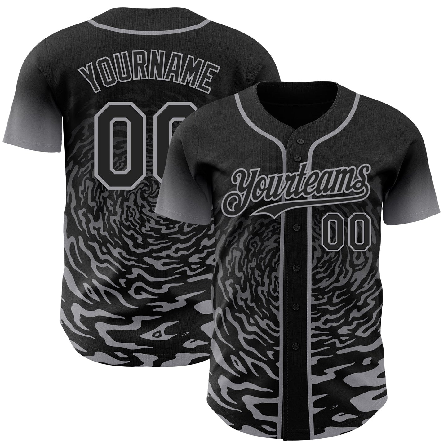 Custom Black-Gray Fluid Wave Splatter Gradient Authentic Baseball Jersey - Main View