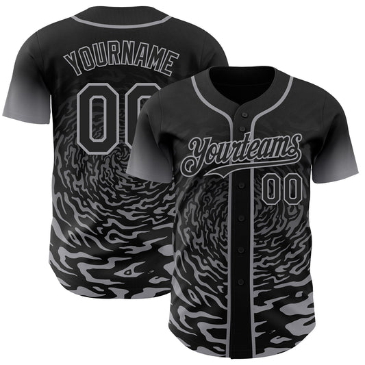 Custom Black-Gray Fluid Wave Splatter Gradient Authentic Baseball Jersey - Main View