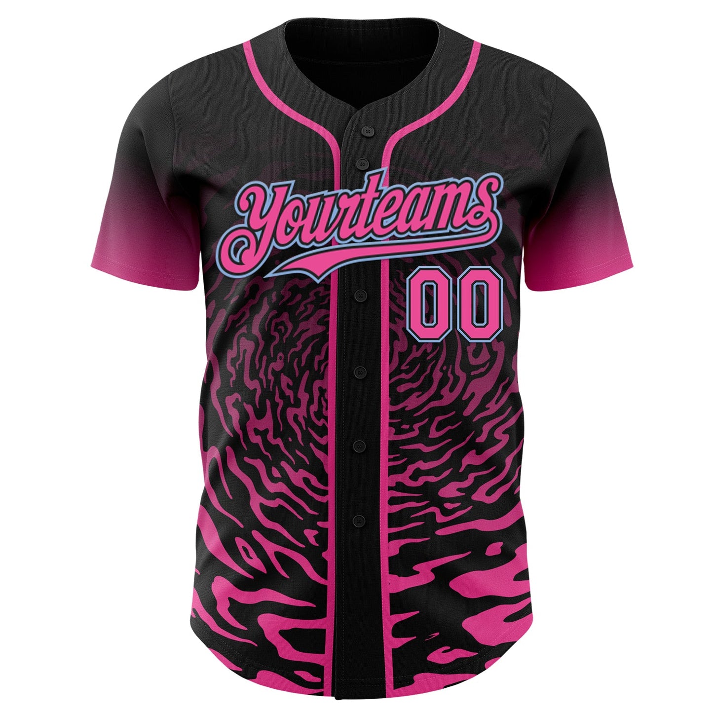 Custom Black Pink-Light Blue Fluid Wave Splatter Gradient Authentic Baseball Jersey view 2