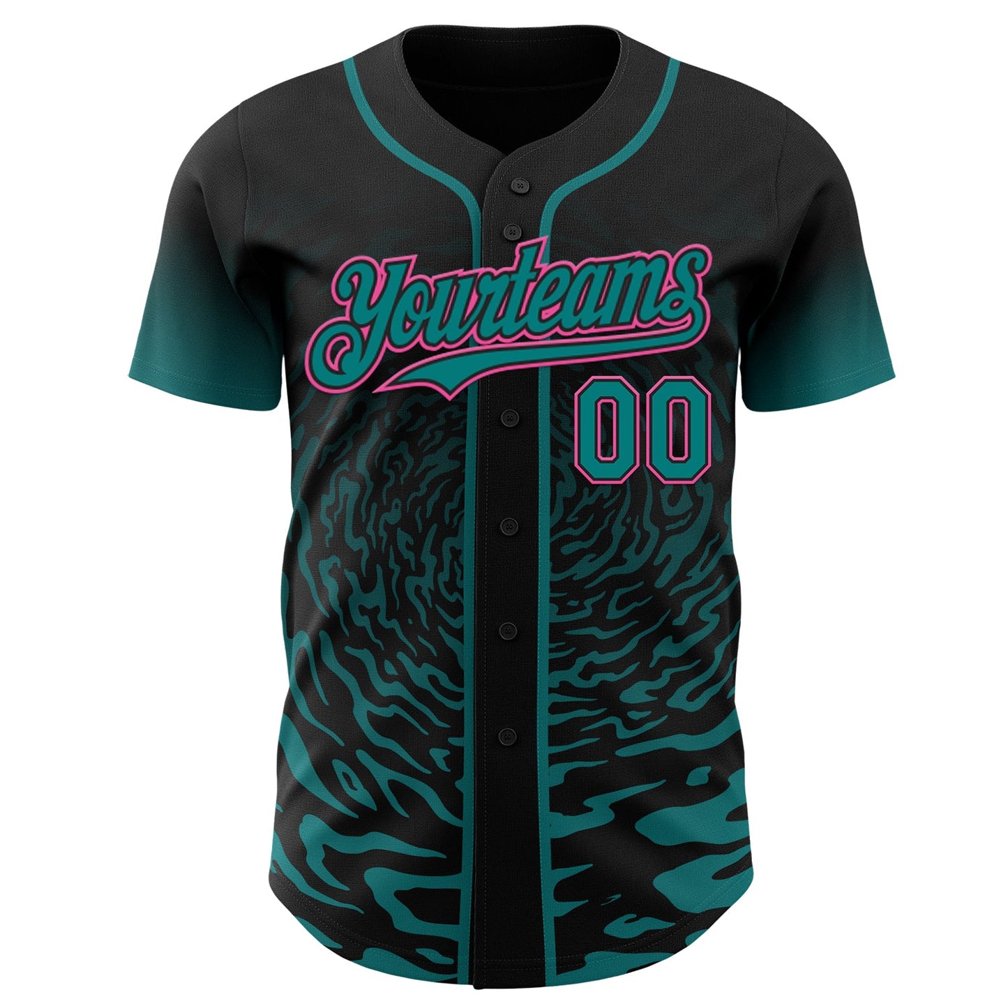 Custom Black Teal-Pink Fluid Wave Splatter Gradient Authentic Baseball Jersey view 2