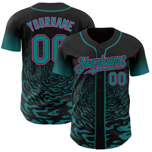 Custom Black Teal-Pink Fluid Wave Splatter Gradient Authentic Baseball Jersey - Main View