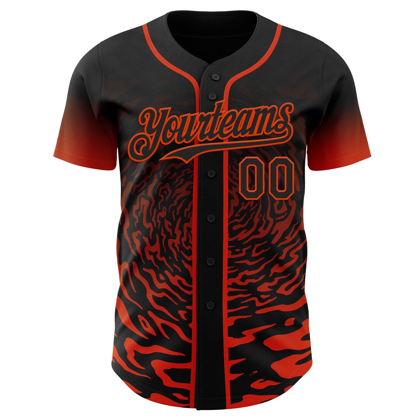 Custom Black-Orange Fluid Wave Splatter Gradient Authentic Baseball Jersey view 2