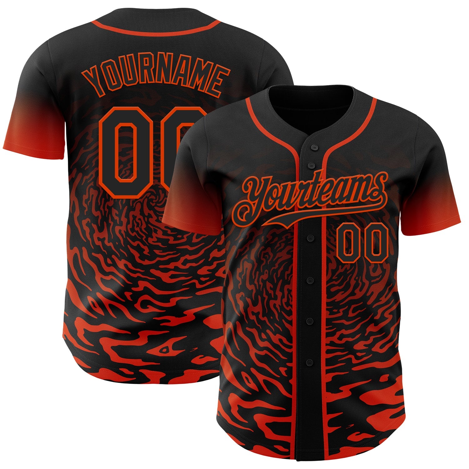 Custom Black-Orange Fluid Wave Splatter Gradient Authentic Baseball Jersey - Main View