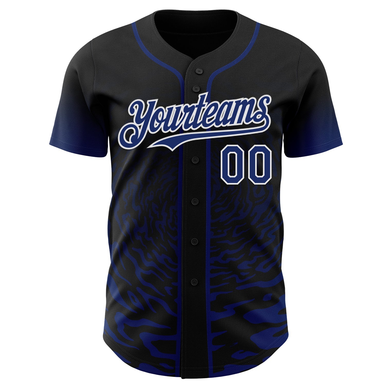 Custom Black Royal-White Fluid Wave Splatter Gradient Authentic Baseball Jersey view 2