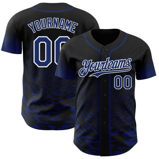 Custom Black Royal-White Fluid Wave Splatter Gradient Authentic Baseball Jersey - Main View