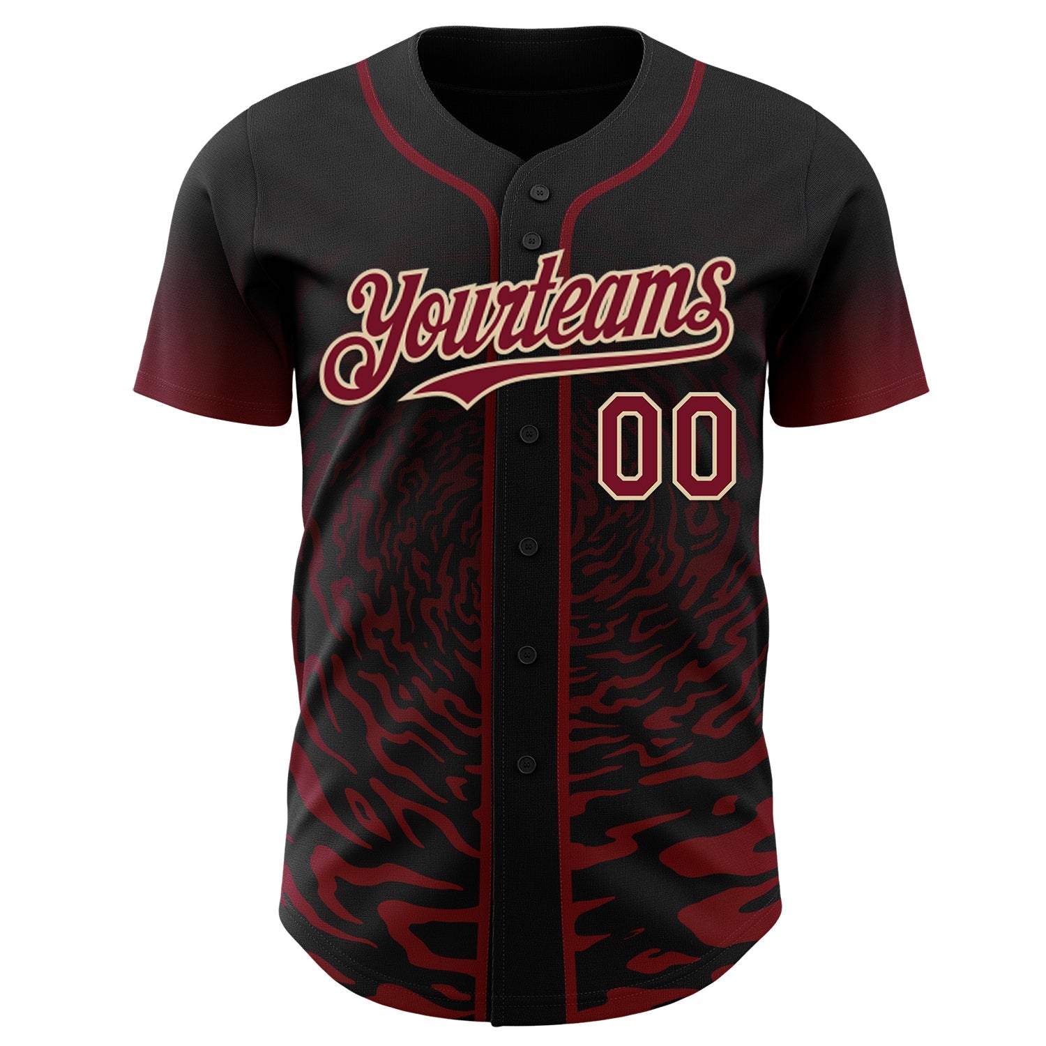 Custom Black Crimson-City Cream Fluid Wave Splatter Gradient Authentic Baseball Jersey view 2