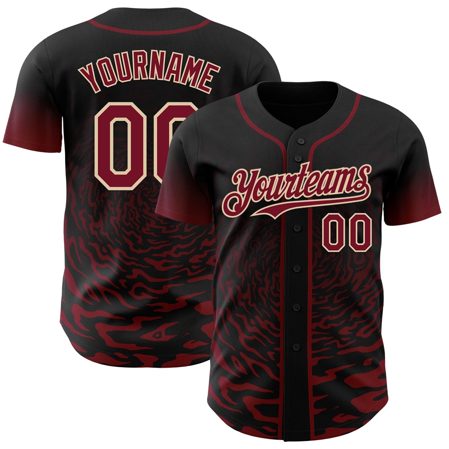 Custom Black Crimson-City Cream Fluid Wave Splatter Gradient Authentic Baseball Jersey - Main View