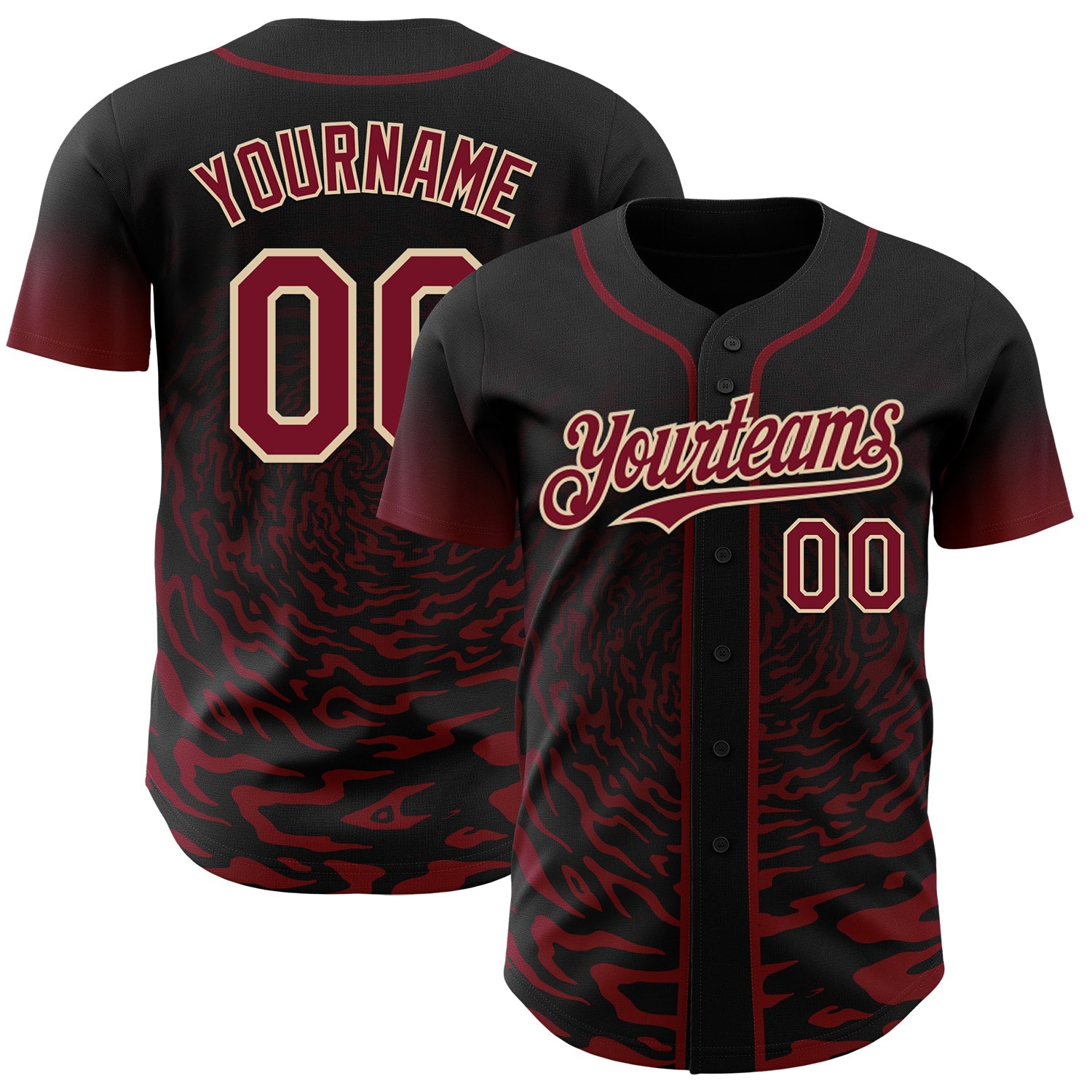 Custom Black Crimson-City Cream Fluid Wave Splatter Gradient Authentic Baseball Jersey - Main View