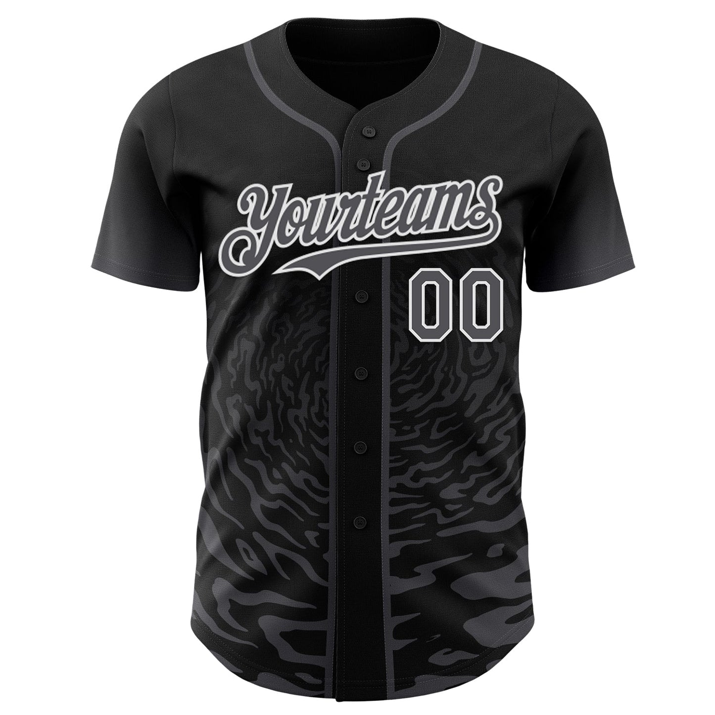 Custom Black Steel Gray-White Fluid Wave Splatter Gradient Authentic Baseball Jersey view 2
