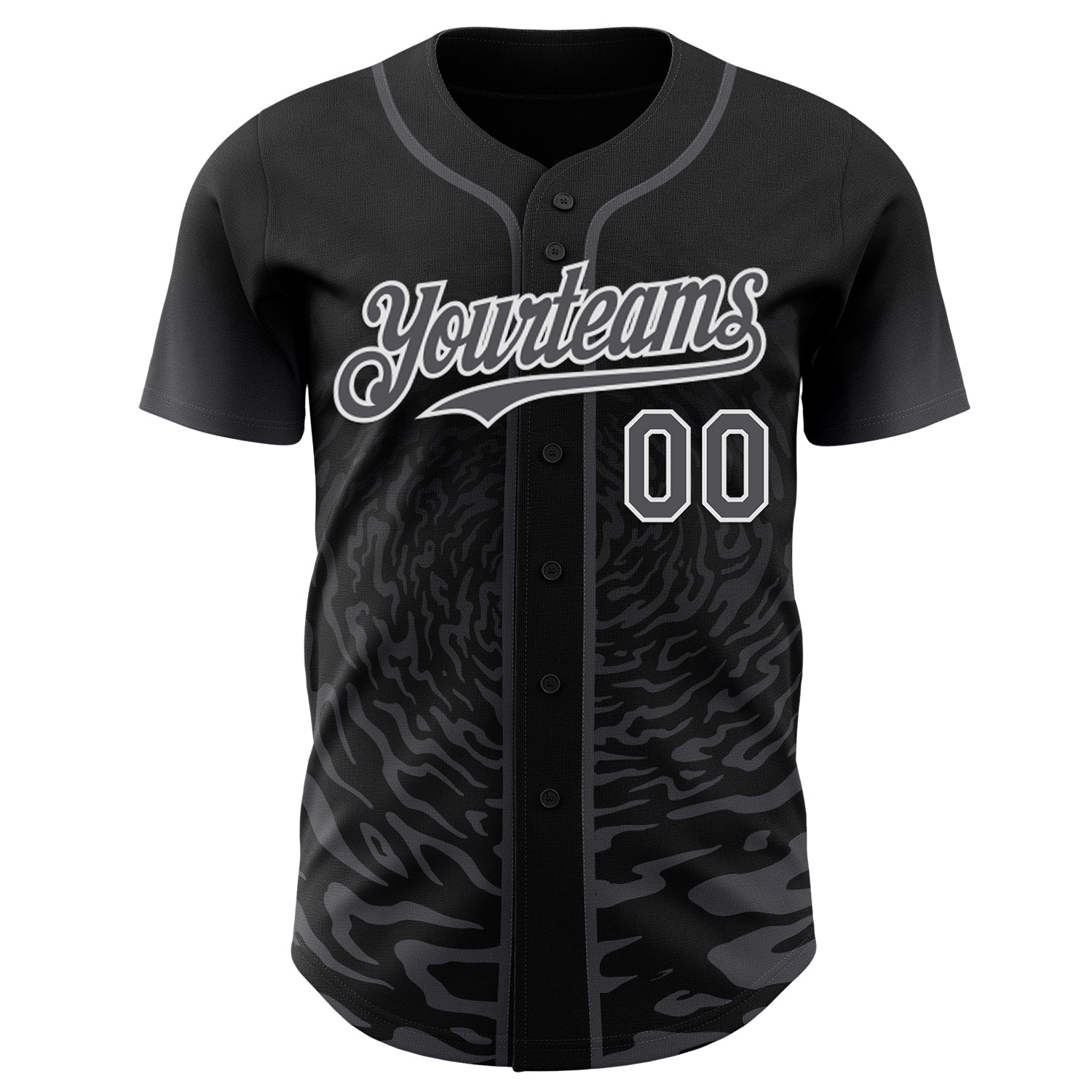 Custom Black Steel Gray-White Fluid Wave Splatter Gradient Authentic Baseball Jersey view 2