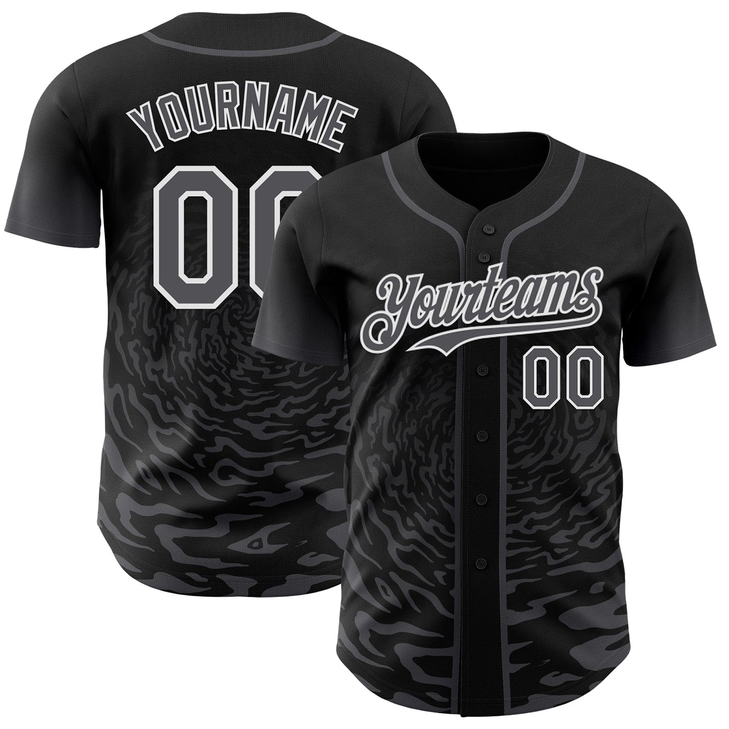 Custom Black Steel Gray-White Fluid Wave Splatter Gradient Authentic Baseball Jersey - Main View