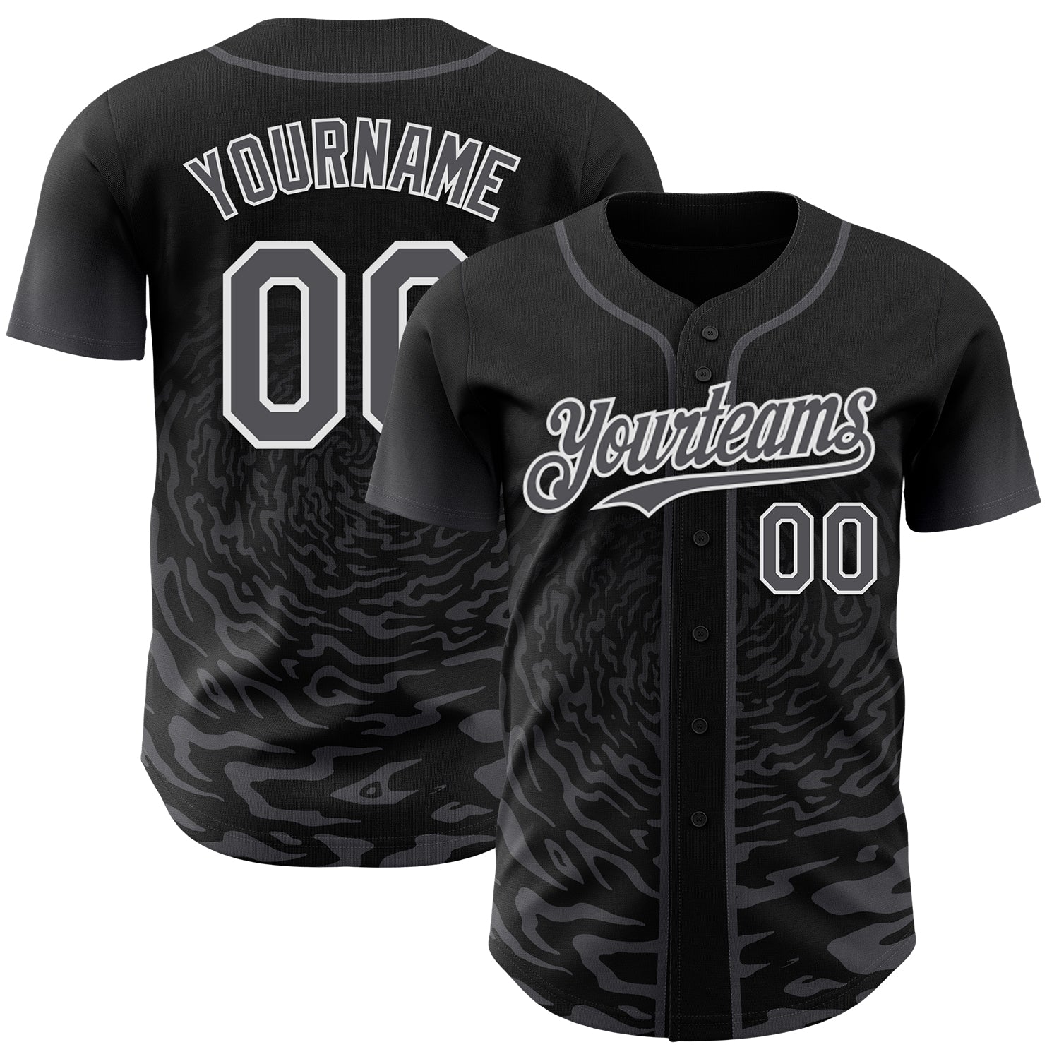 Custom Black Steel Gray-White Fluid Wave Splatter Gradient Authentic Baseball Jersey - Main View