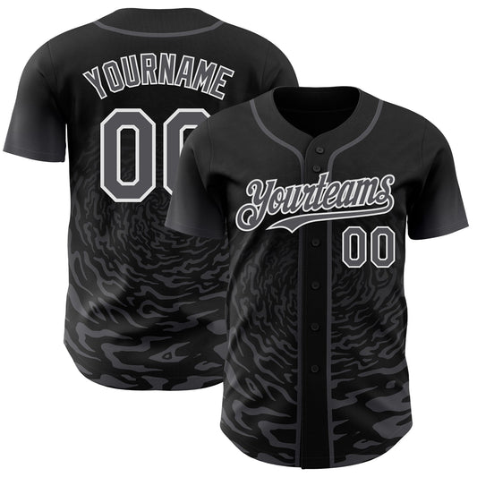 Custom Black Steel Gray-White Fluid Wave Splatter Gradient Authentic Baseball Jersey - Main View