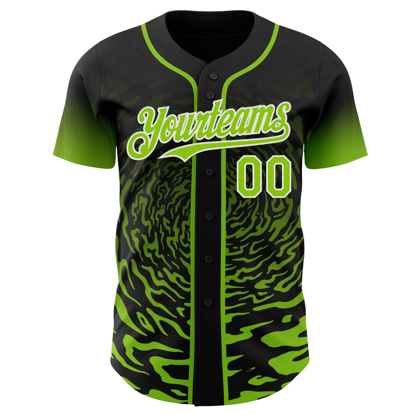 Custom Black Neon Green-White Fluid Wave Splatter Gradient Authentic Baseball Jersey view 2