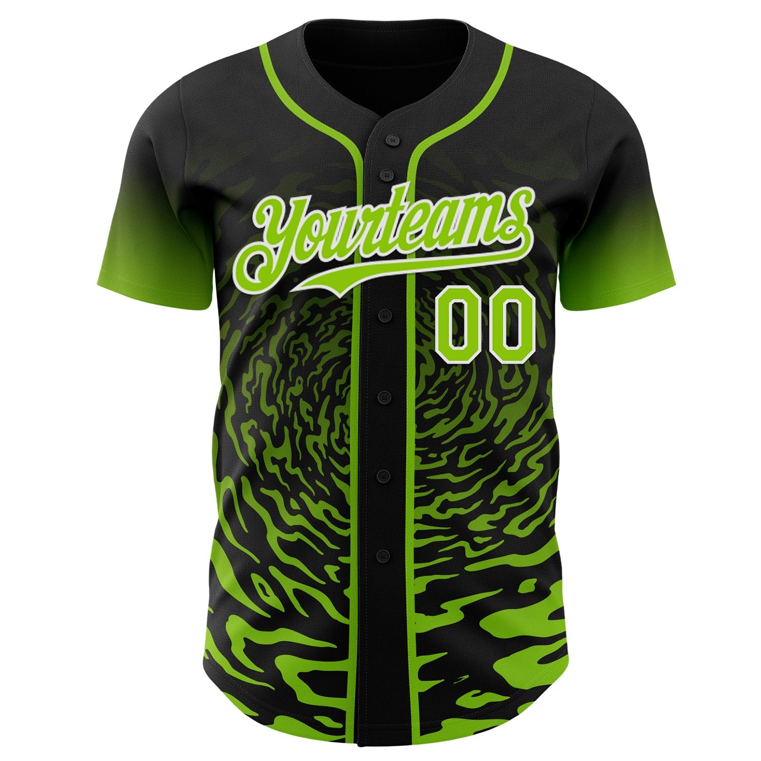 Custom Black Neon Green-White Fluid Wave Splatter Gradient Authentic Baseball Jersey view 2