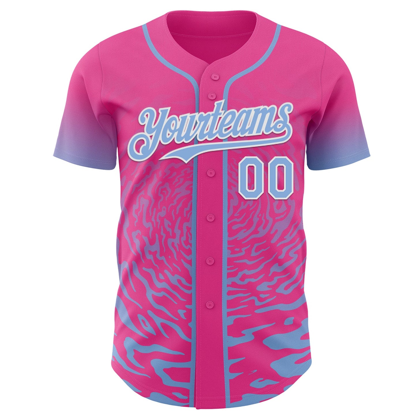 Custom Pink Light Blue-White Fluid Wave Splatter Gradient Authentic Baseball Jersey view 2