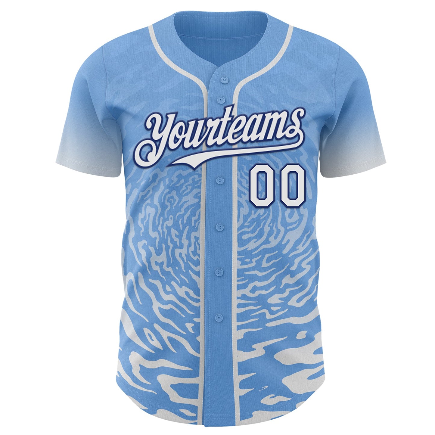 Custom Light Blue White-Royal Fluid Wave Splatter Gradient Authentic Baseball Jersey view 2