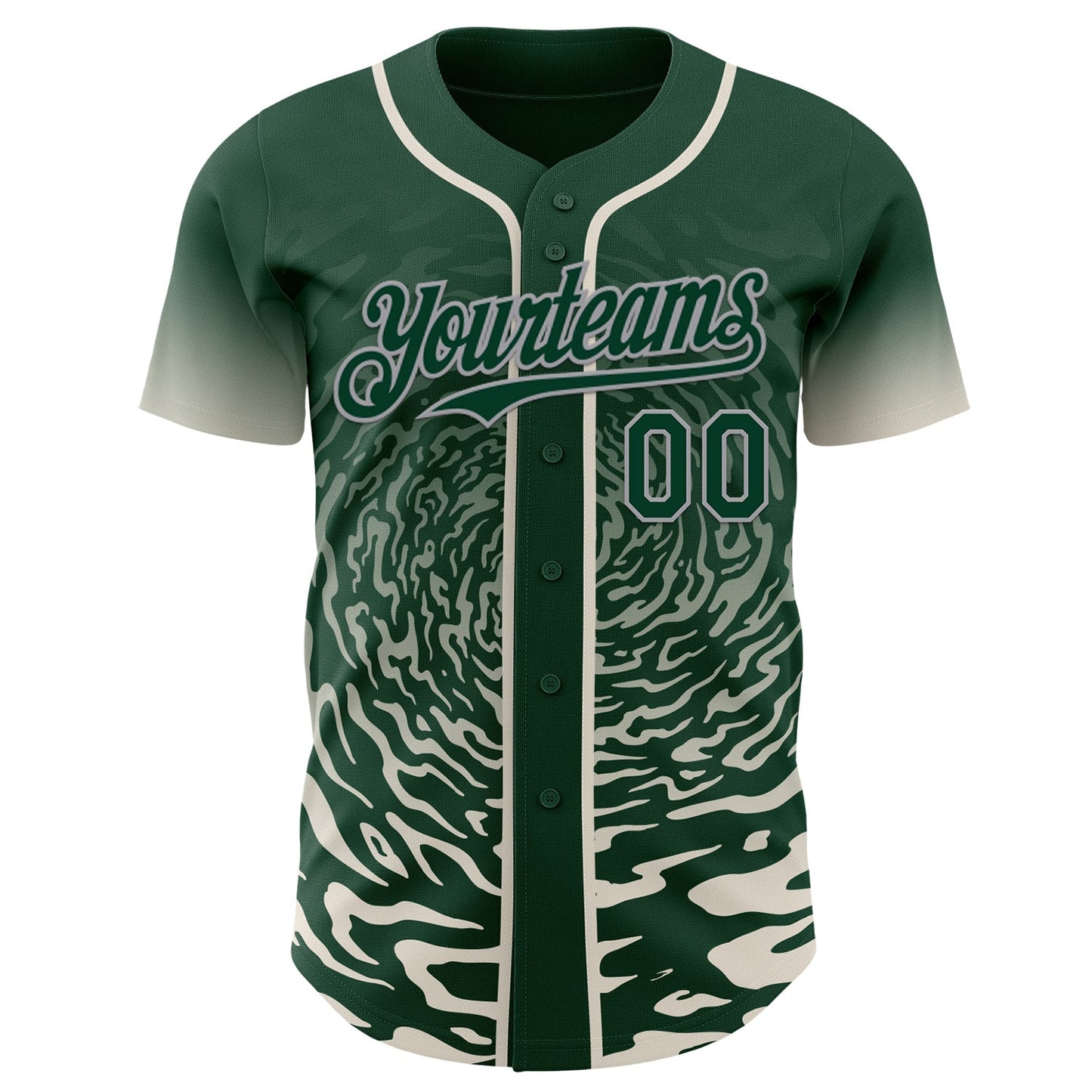 Custom Green Cream-Gray Fluid Wave Splatter Gradient Authentic Baseball Jersey view 2