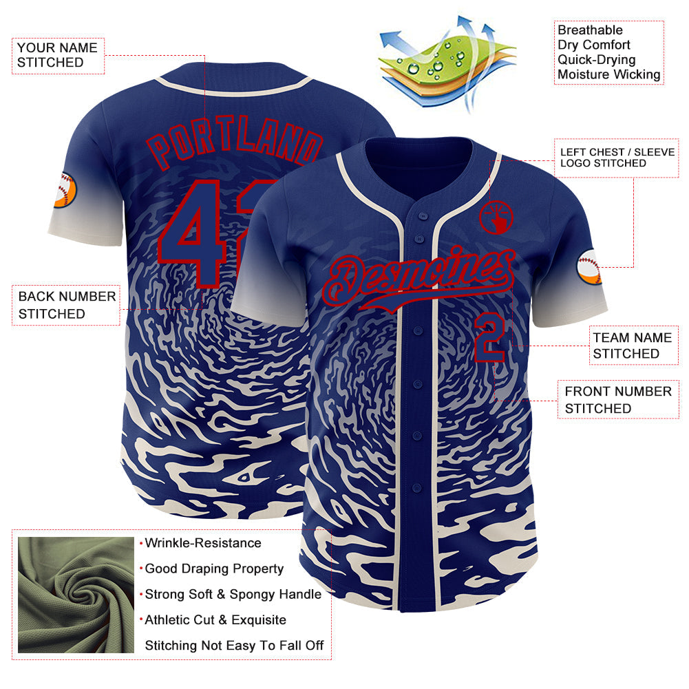 Custom Royal Cream-Red Fluid Wave Splatter Gradient Authentic Baseball Jersey view 3