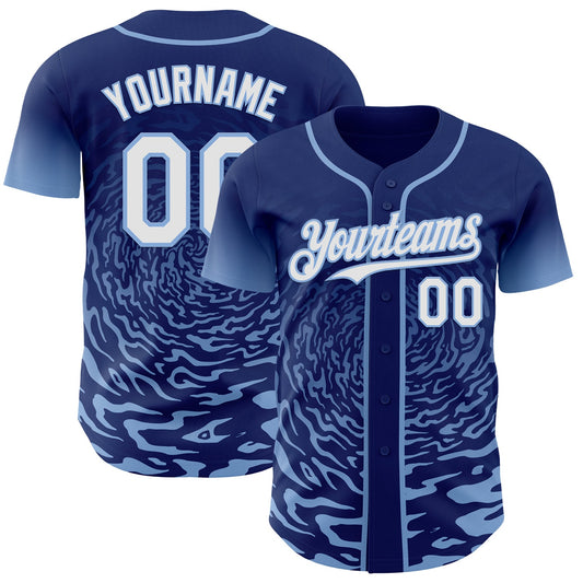 Custom Royal White-Light Blue Fluid Wave Splatter Gradient Authentic Baseball Jersey - Main View