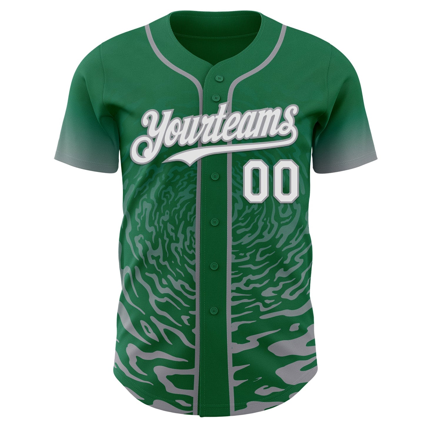 Custom Kelly Green White-Gray Fluid Wave Splatter Gradient Authentic Baseball Jersey view 2