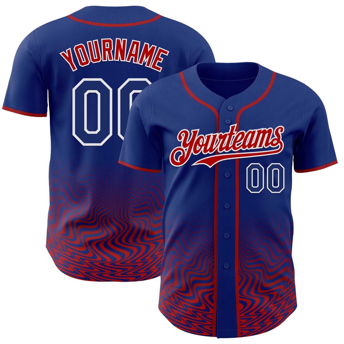 Custom Royal Red-White Fluid Wave Psychedelic Swirl Authentic Baseball Jersey - Main View