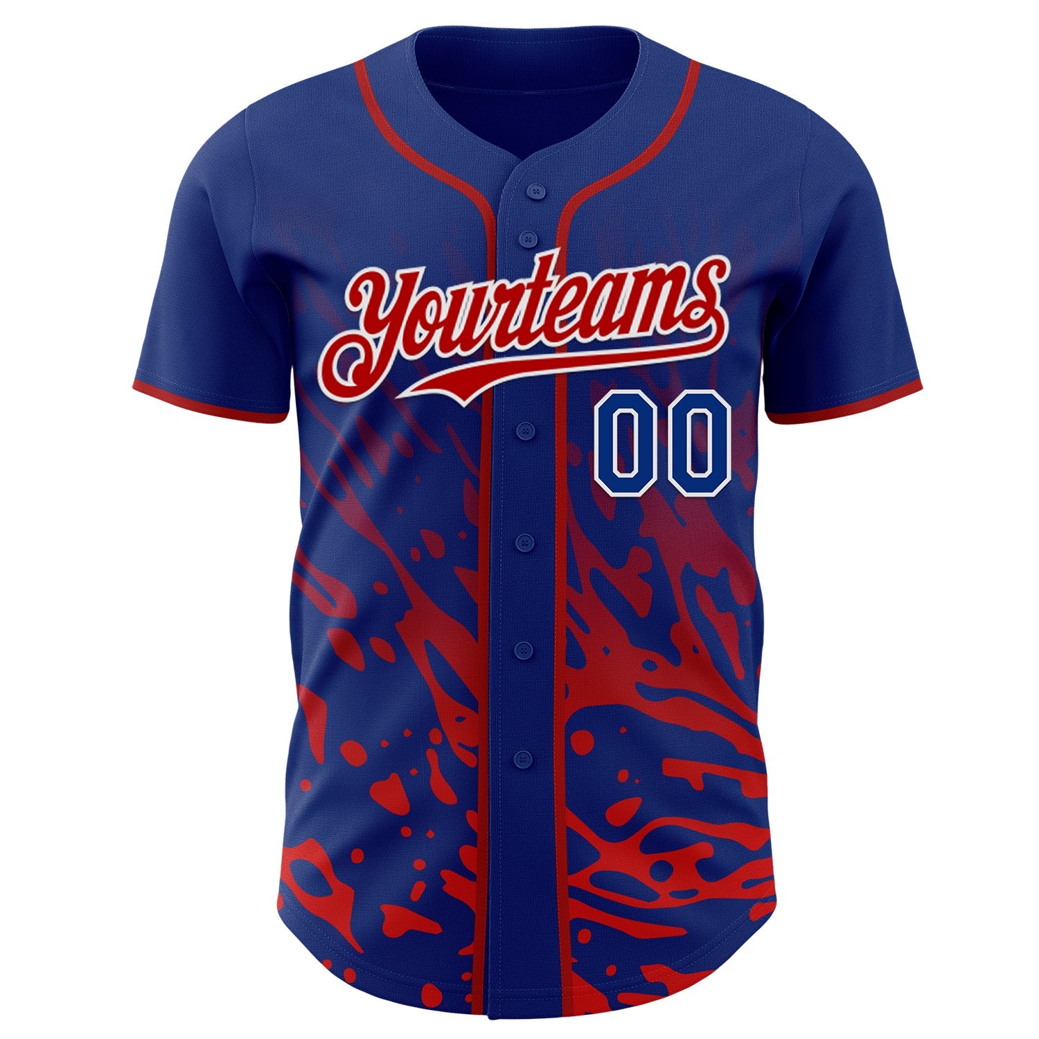 Custom Royal Red-White Fluid Liquid Wave Splatter Authentic Baseball Jersey view 2