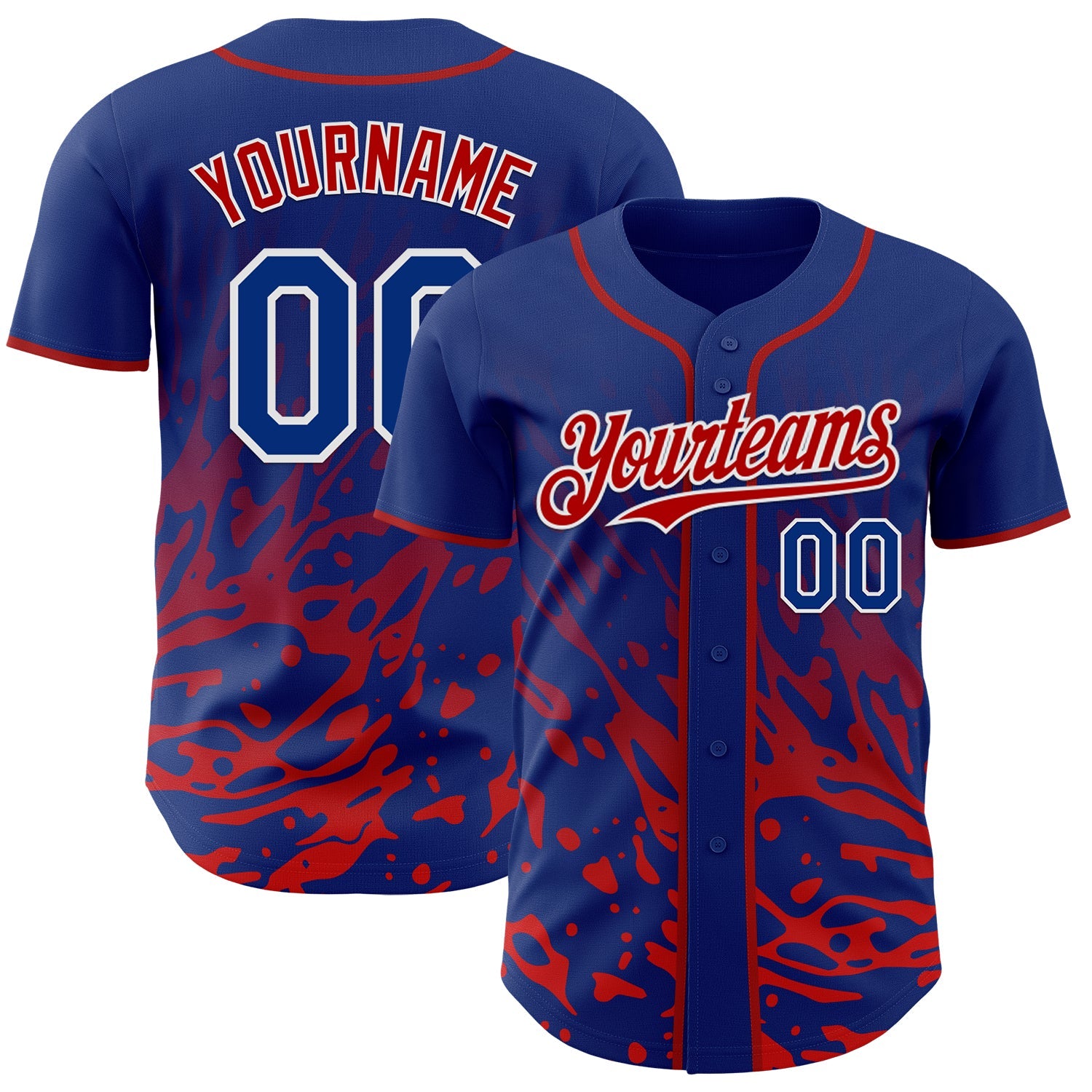 Custom Royal Red-White Fluid Liquid Wave Splatter Authentic Baseball Jersey - Main View