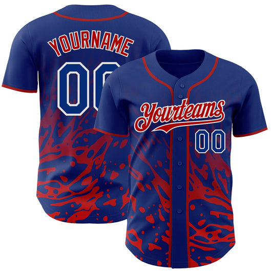 Custom Royal Red-White Fluid Liquid Wave Splatter Authentic Baseball Jersey - Main View