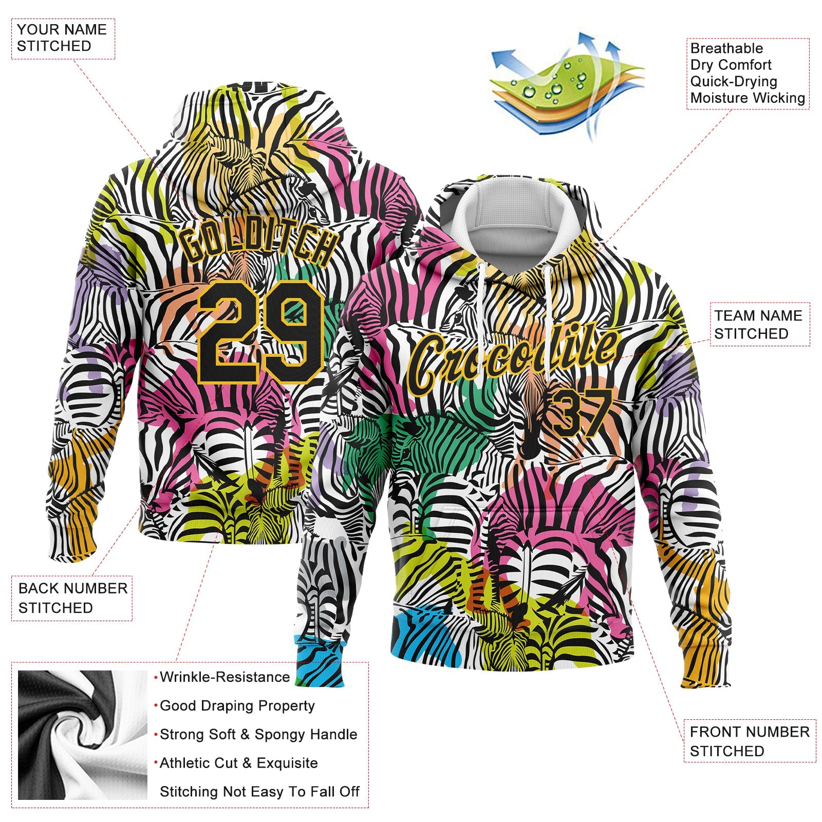Custom Stitched White Black-Yellow 3D Pattern Design Horse And Camel Sports Pullover Sweatshirt Hoodie view 2