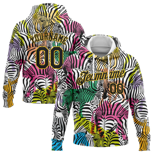 Custom Stitched White Black-Yellow 3D Pattern Design Horse And Camel Sports Pullover Sweatshirt Hoodie - Main View