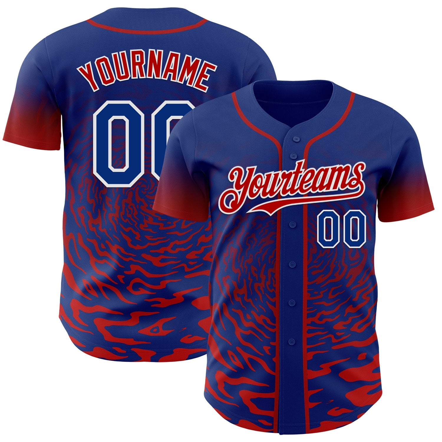 Custom Royal Red-White Fluid Wave Splatter Gradient Authentic Baseball Jersey - Main View