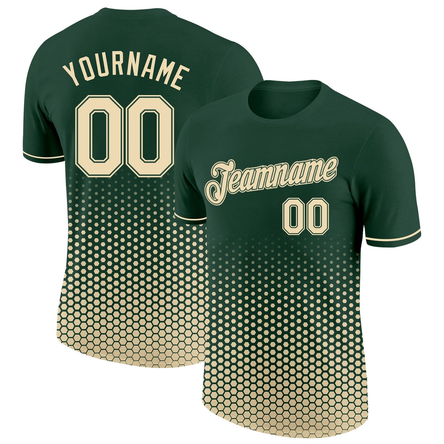 Custom Green-Cream Geometric Hexagonal Dot Gradient Performance T-Shirt - Main View