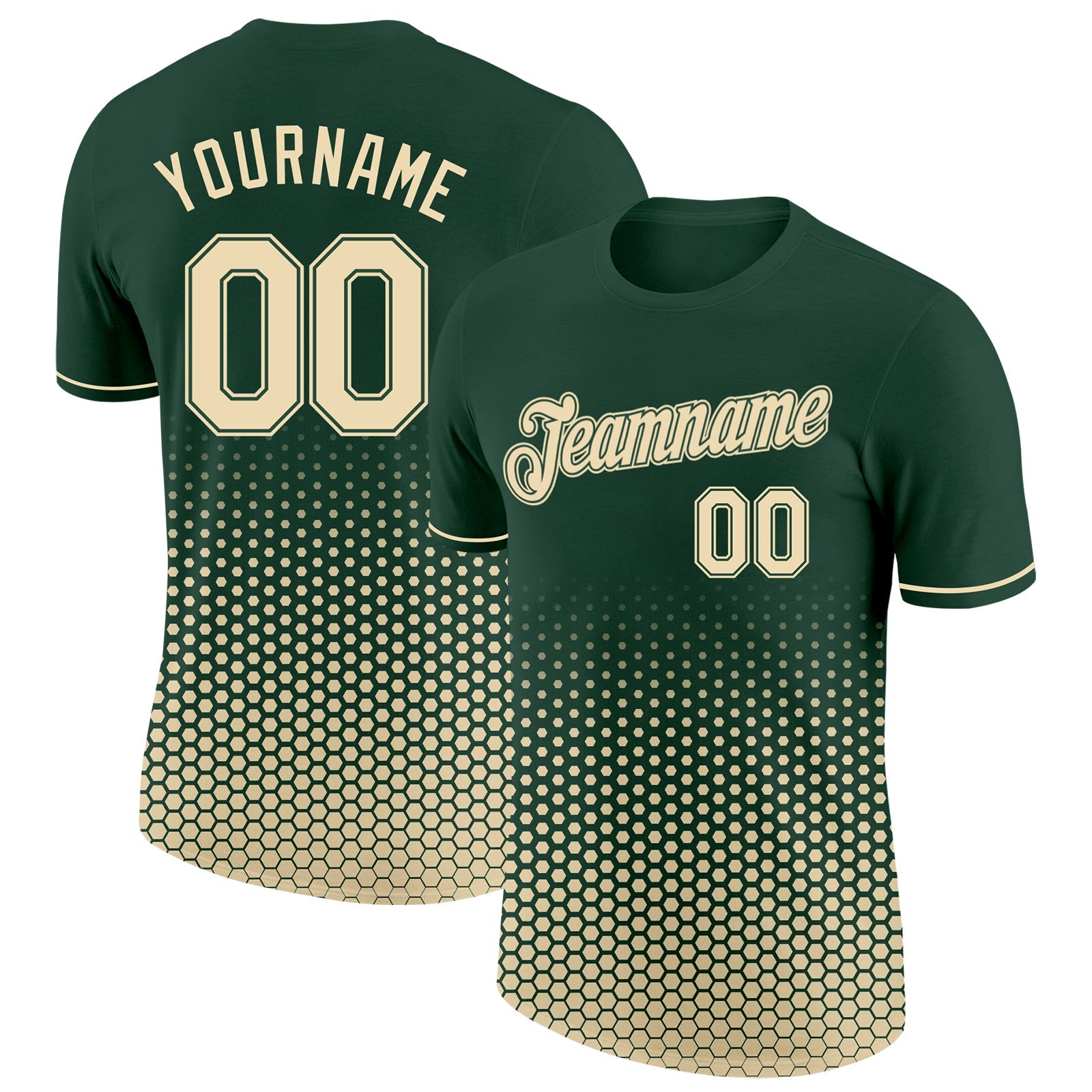 Custom Green-Cream Geometric Hexagonal Dot Gradient Performance T-Shirt - Main View