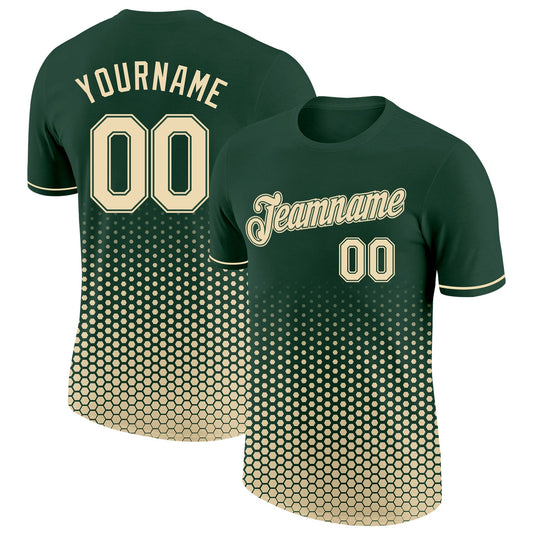 Custom Green-Cream Geometric Hexagonal Dot Gradient Performance T-Shirt - Main View