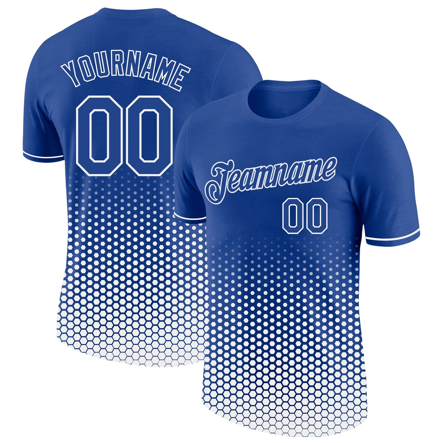Custom Royal-White Geometric Hexagonal Dot Gradient Performance T-Shirt - Main View