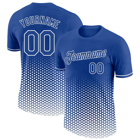 Custom Royal-White Geometric Hexagonal Dot Gradient Performance T-Shirt - Main View