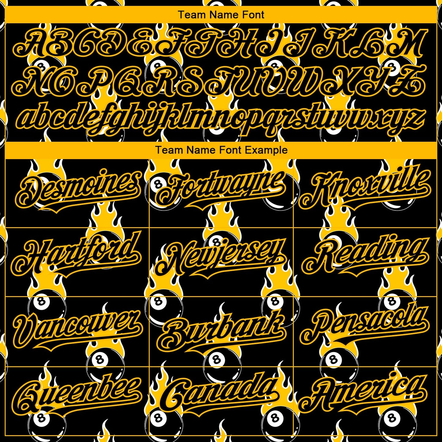Custom Black Gold 3D Pattern Design Flaming Billiards Snooker 8 Ball Authentic Baseball Jersey view 4