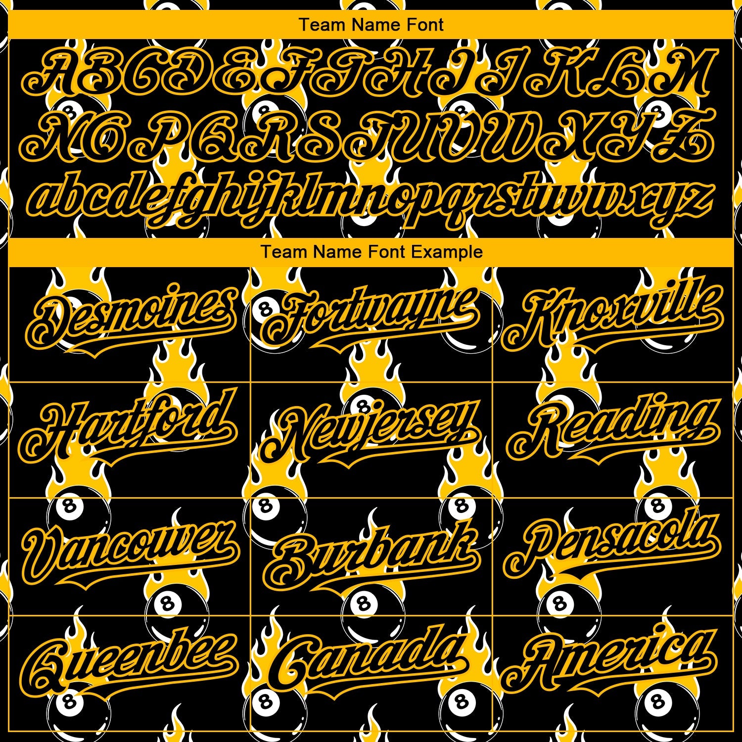 Custom Black Gold 3D Pattern Design Flaming Billiards Snooker 8 Ball Authentic Baseball Jersey view 4